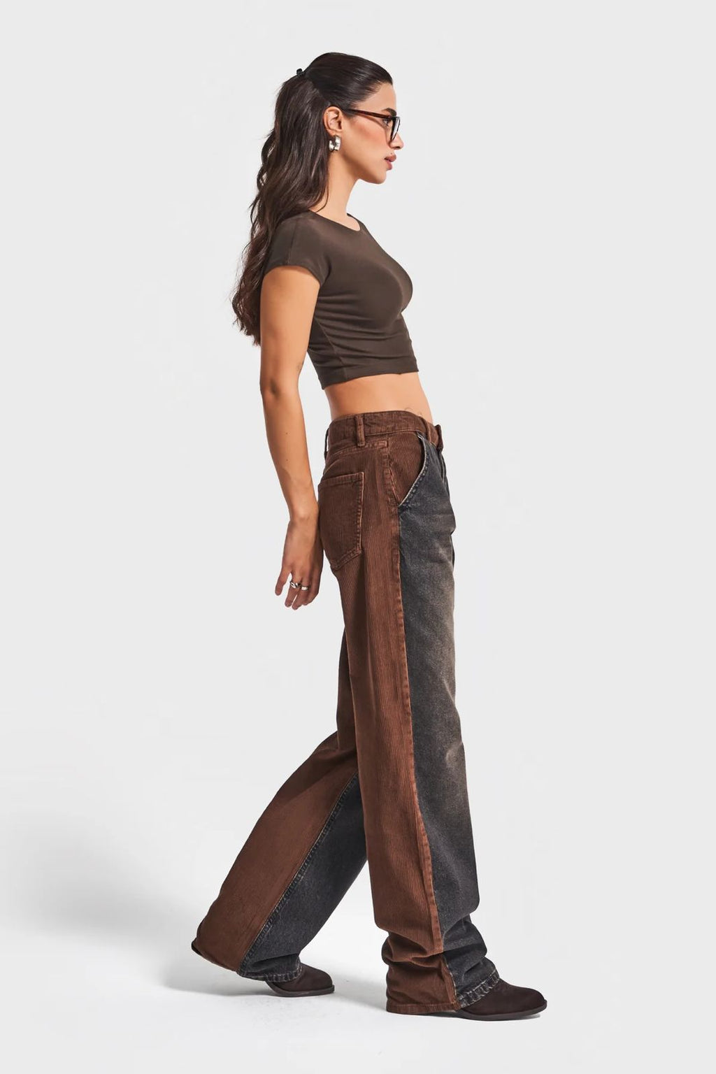 Two-Tone Corduroy Panel Jeans
