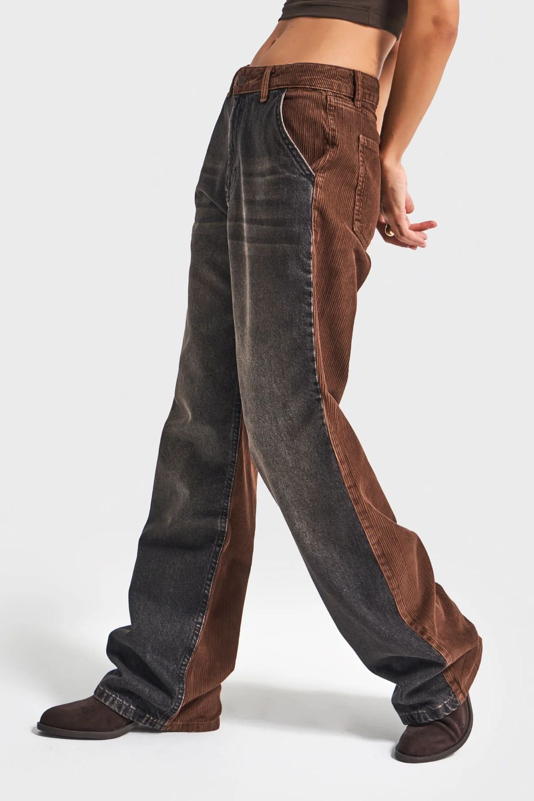 Two-Tone Corduroy Panel Jeans