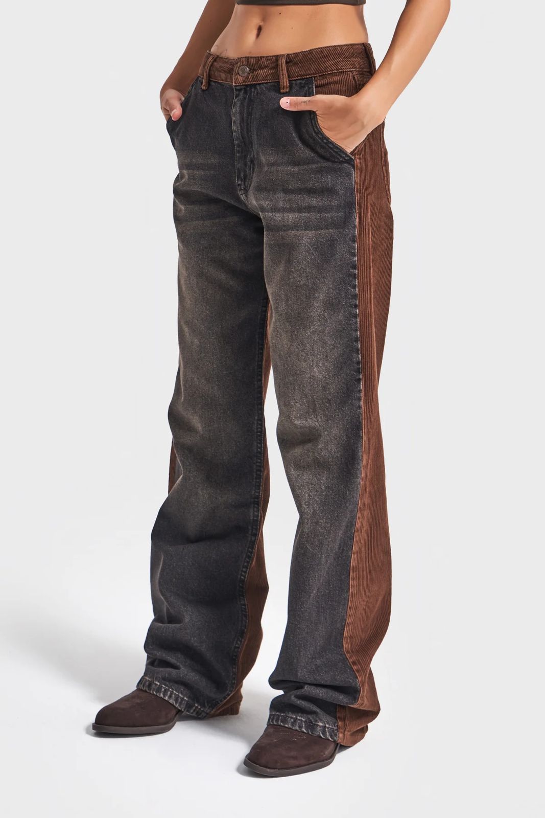 Two-Tone Corduroy Panel Jeans