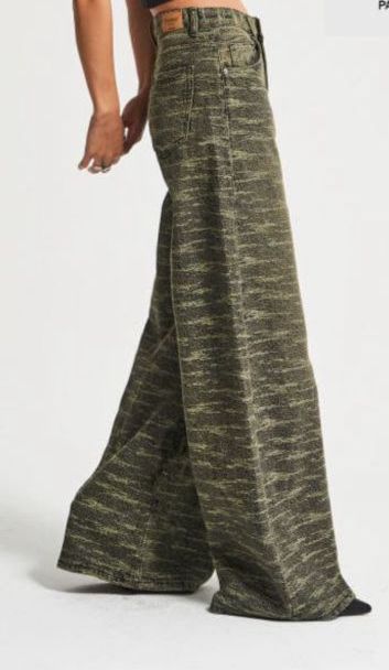 Olive Textured Palazzo Jeans