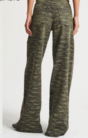 Olive Textured Palazzo Jeans