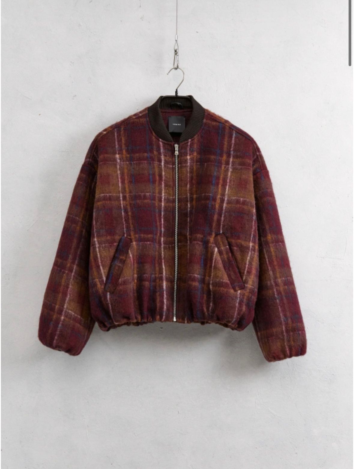Burgundy Plaid Wool Bomber Jacket