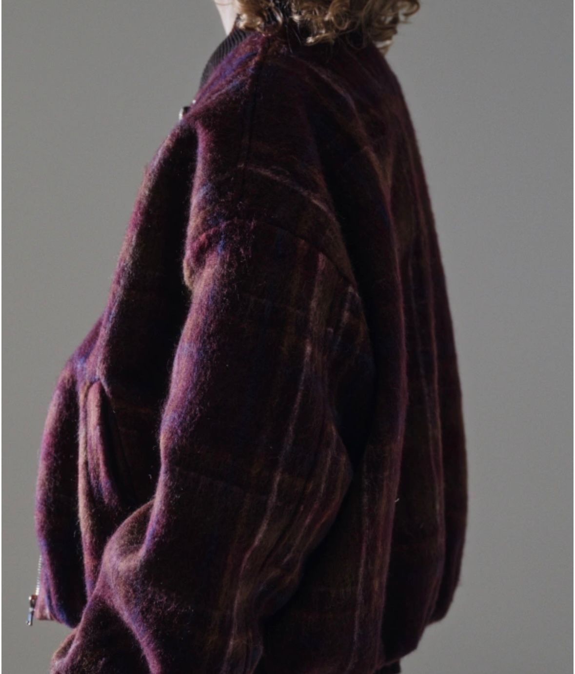 Burgundy Plaid Wool Bomber Jacket