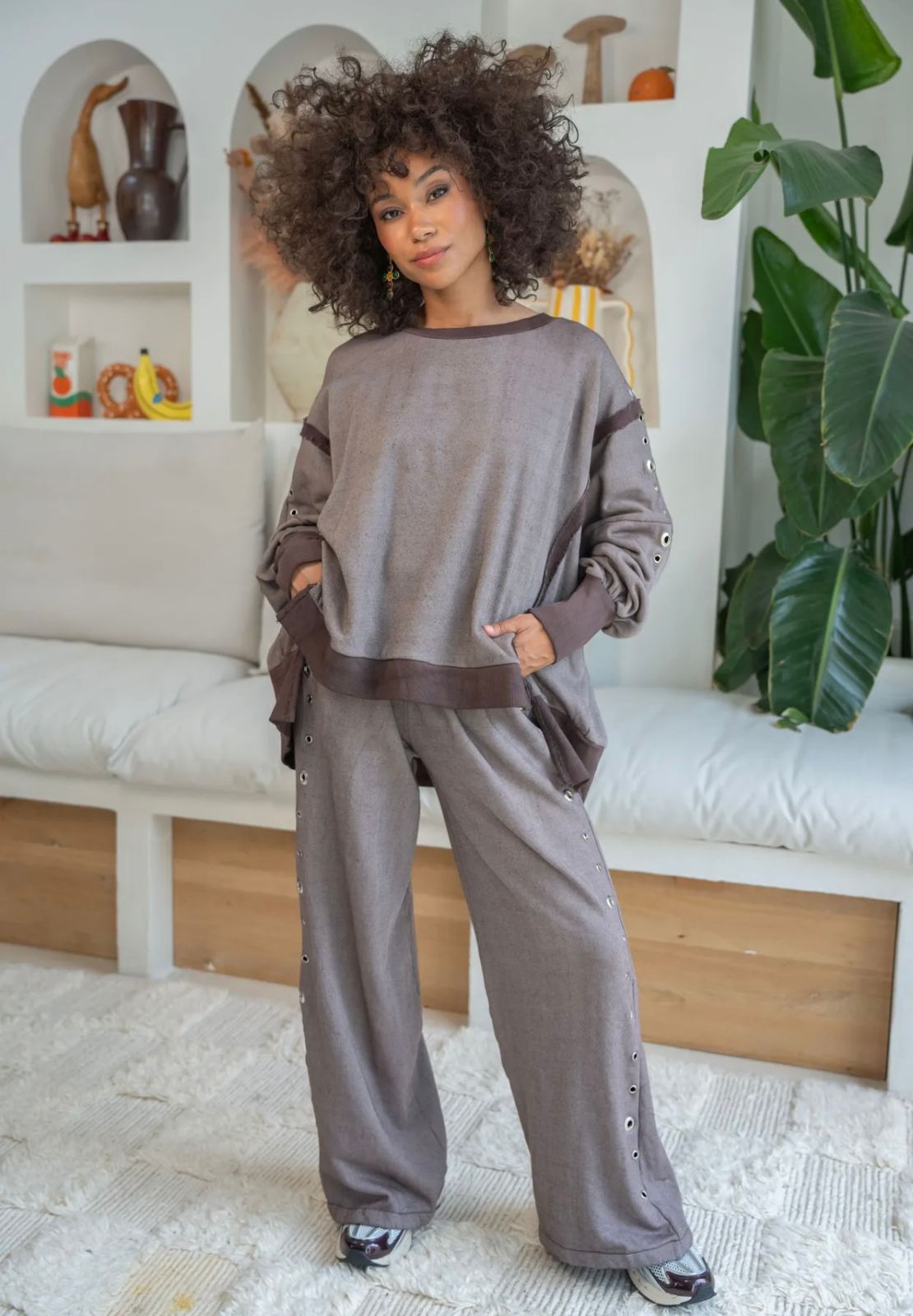 Taupe Eyelet Lounge Set