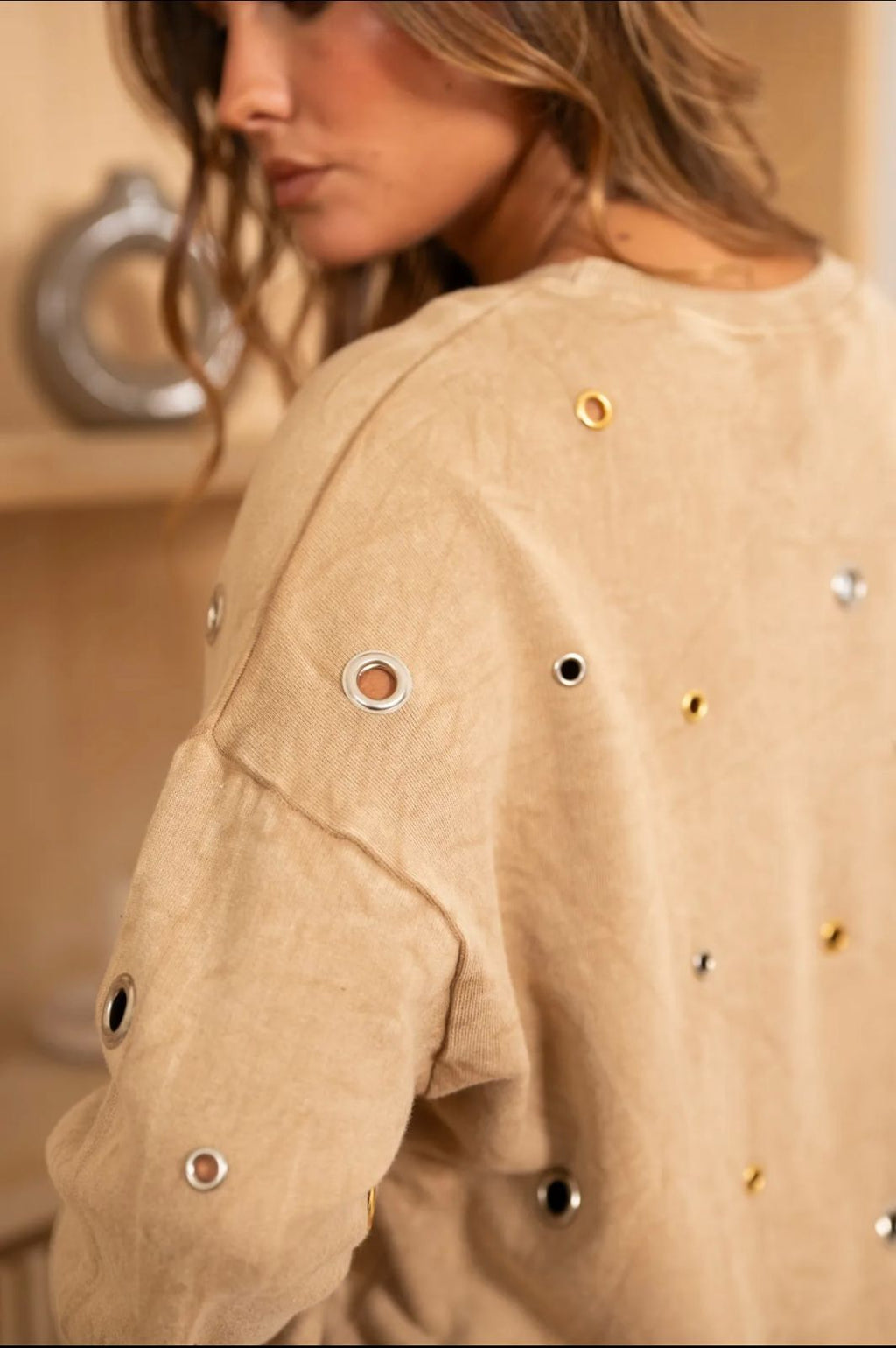 Beige Eyelet Sweatshirt