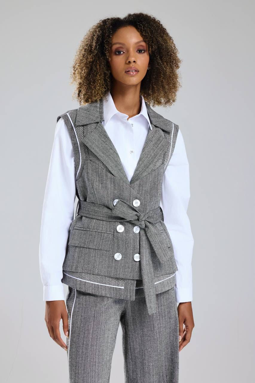 Grey Sleeveless Tailored Set