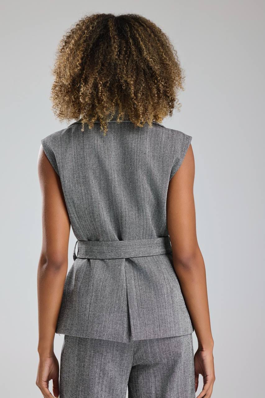 Grey Sleeveless Tailored Set
