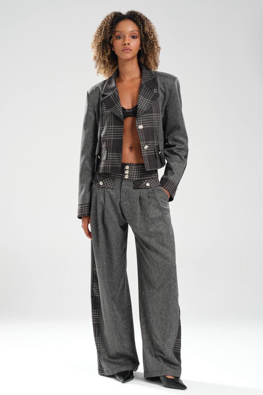 Grey Plaid Panel Set