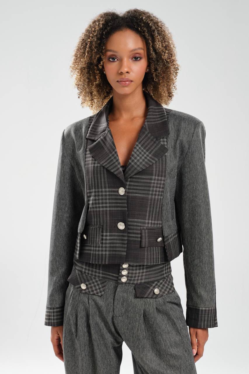 Grey Plaid Panel Set