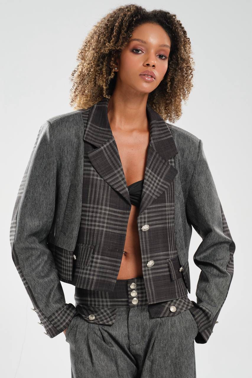 Grey Plaid Panel Set