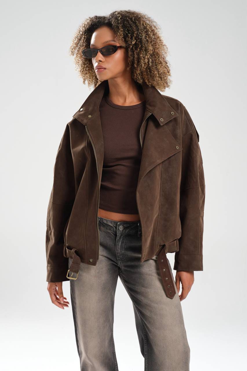 Brown Suede Oversized Jacket