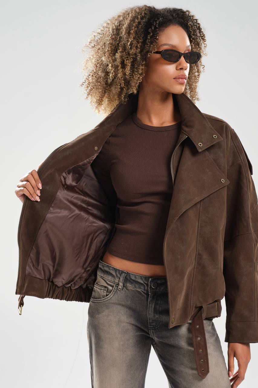 Brown Suede Oversized Jacket