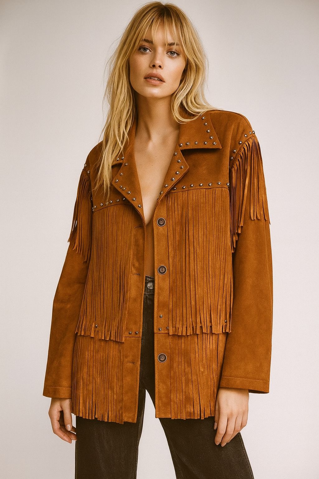 Camel Fringe Suede Jacket
