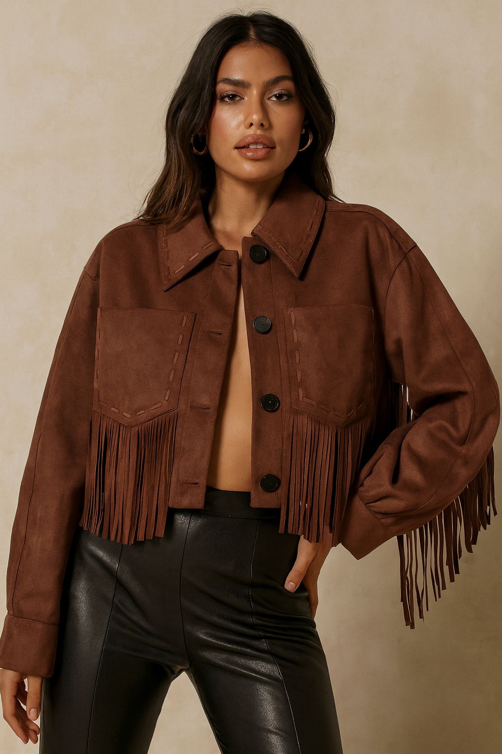 Chocolate Fringe Suede Jacket