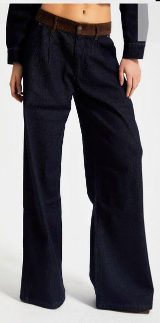 Dark Indigo Wide-Leg Jeans with Corduroy Waistband