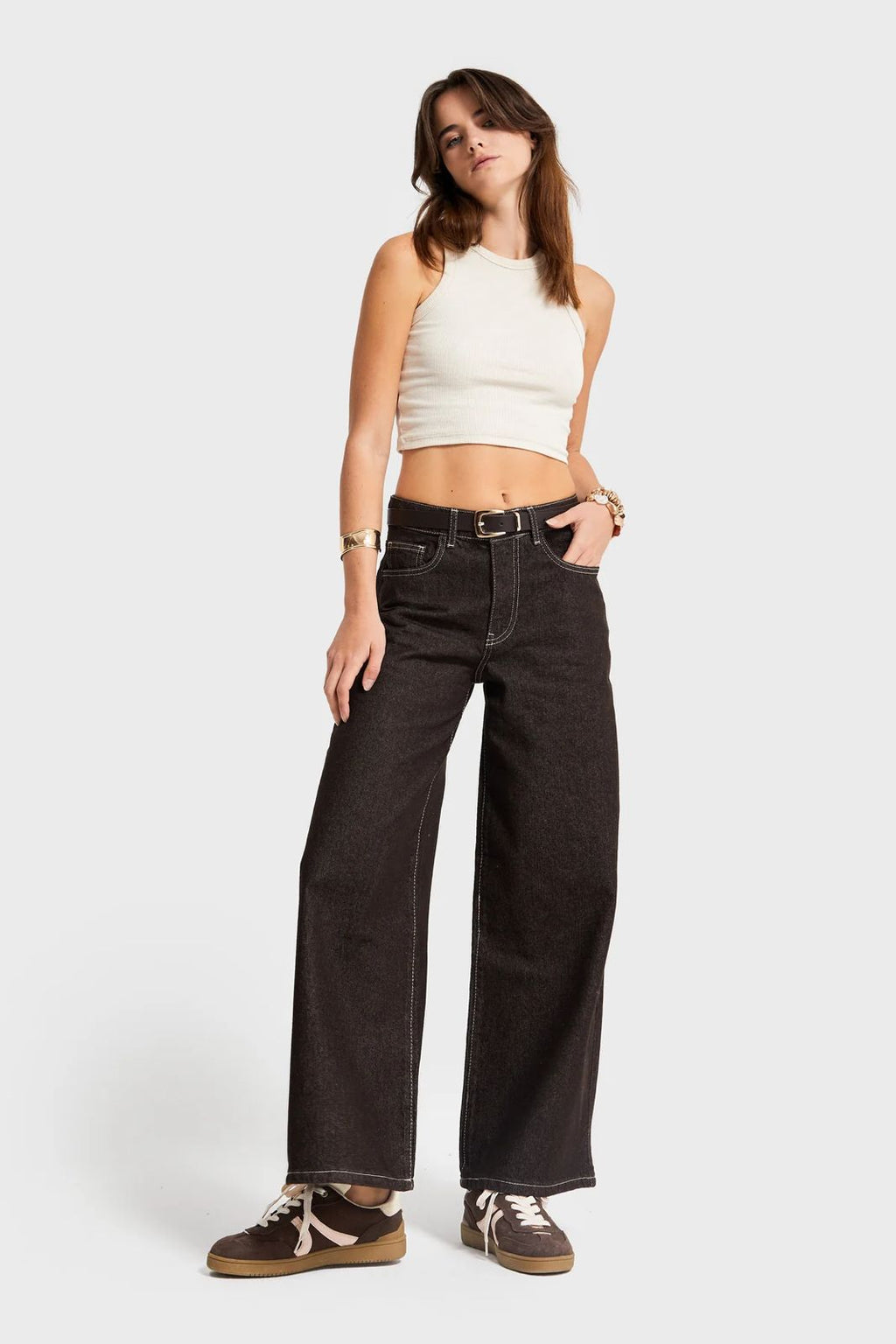 Dark Brown Wide-Leg Denim