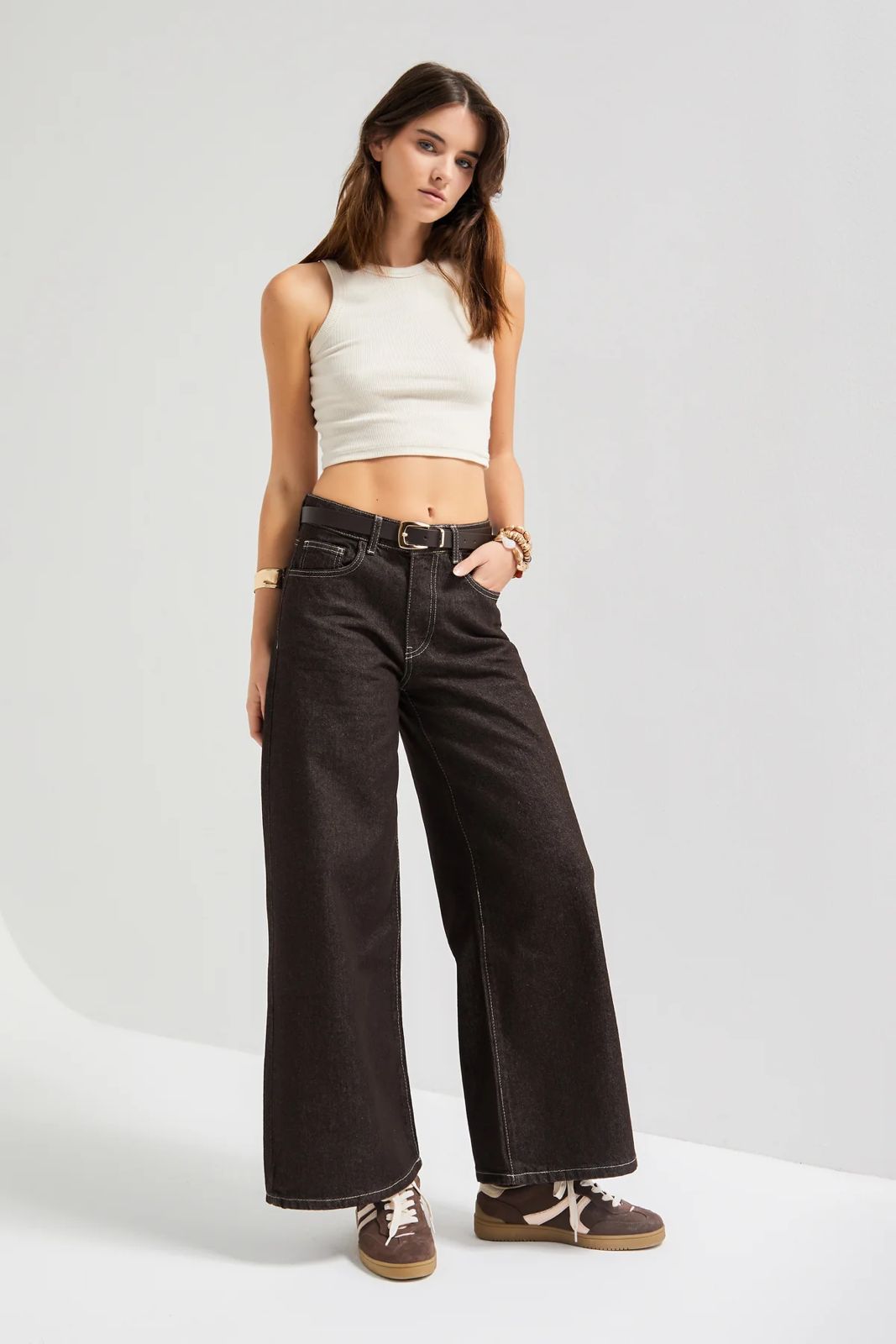 Dark Brown Wide-Leg Denim