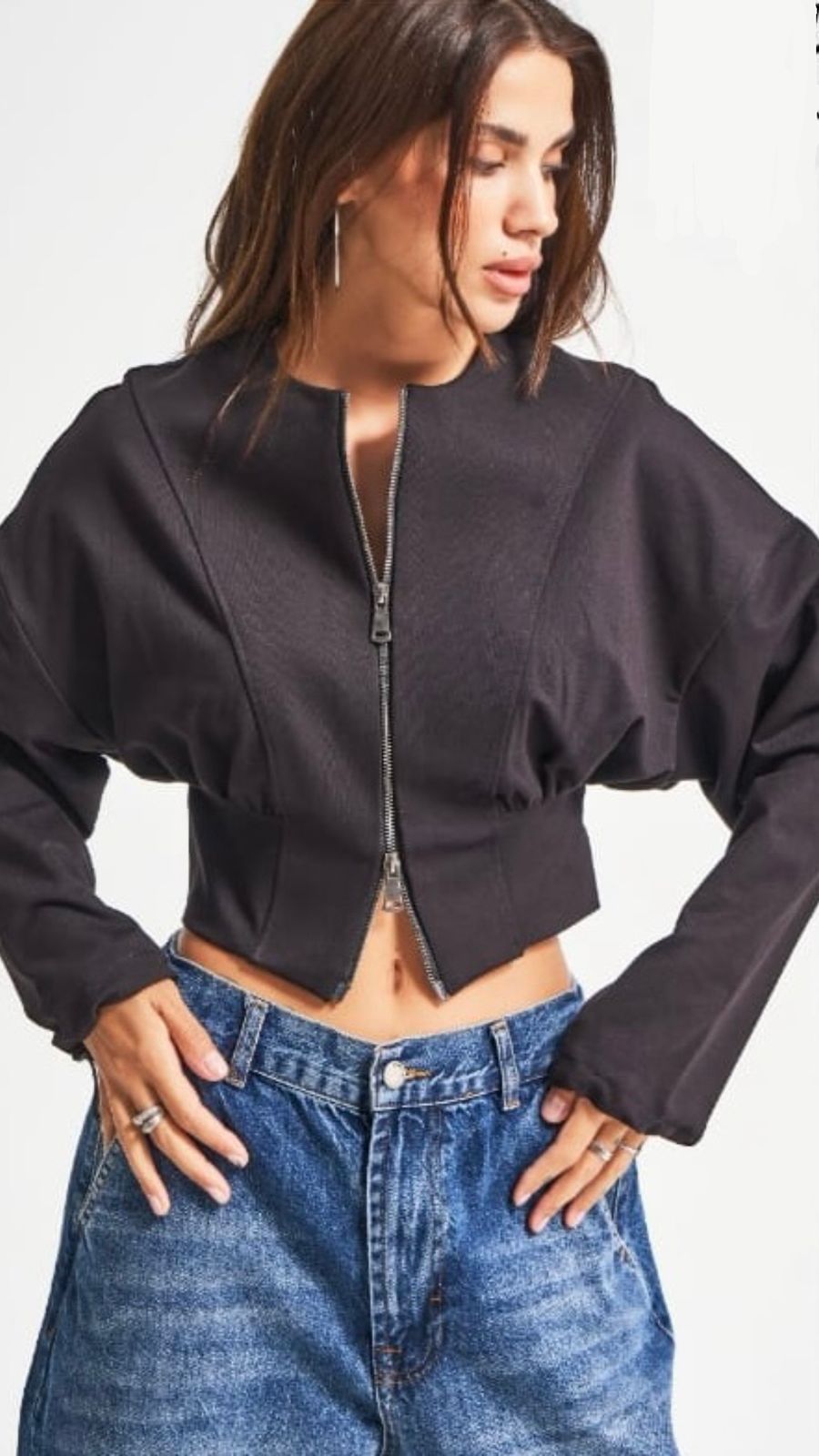 Black Structured Cropped Jacket