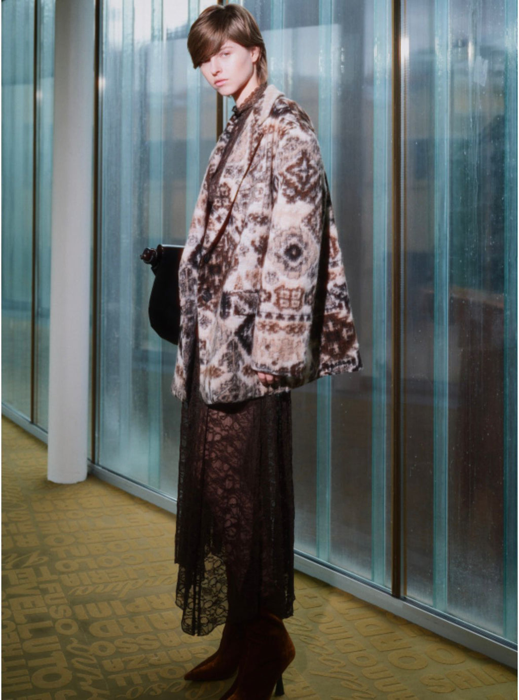 Patterned Faux-Fur Blazer