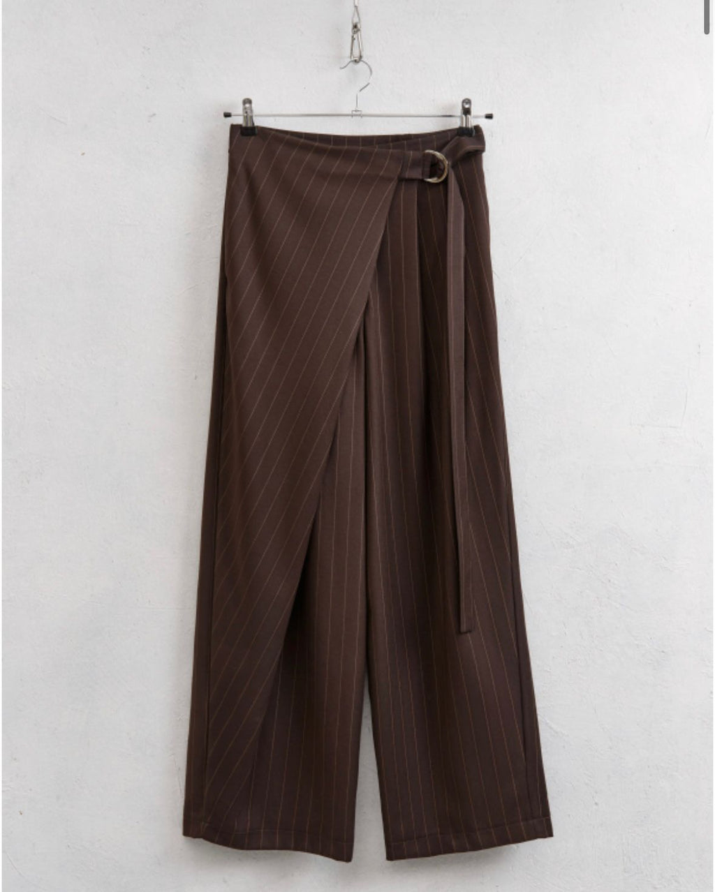 Chocolate Pinstripe Wrap Trousers