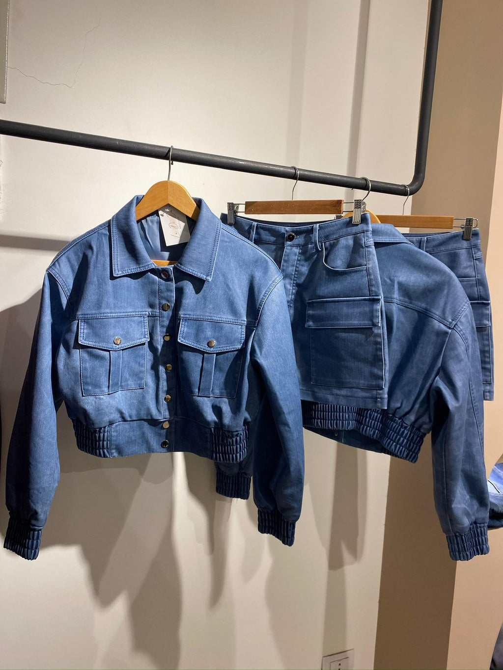 Blue Cropped Denim Jacket & Skirt