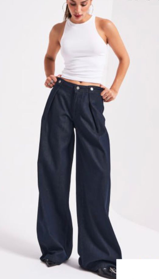 Wide-Leg Denim Pants